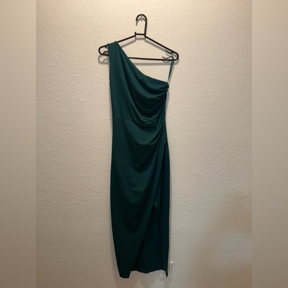 Dark Green One-Shoulder Dress